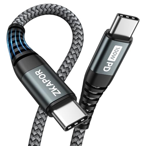 ZKAPOR USB C auf USB C Kabel 3M USB-C Kabel 100W Nylon Geflochten Schnellladekabel USB C zu USB C für iPhone 15/15 Pro Max, Samsung Galaxy S23 /S22, Pad Pro, Air, Huawei P40 /Mate 60, Pixel -Grau von ZKAPOR