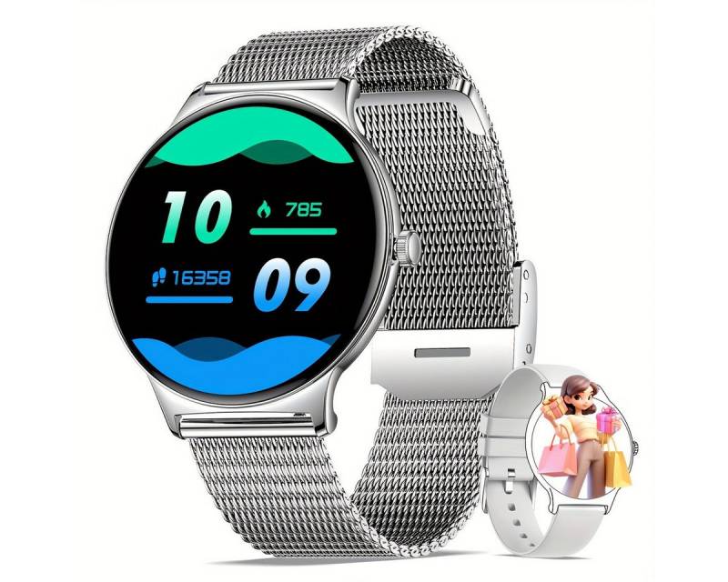 ZKCREATION für Frauen, Premium-Gefühl, Elegante, Smartwatch (1.18 cm, Andriod iOS), Mit Anrufe Musiksteuerung Mehrere Sportmod Nachrichtenbenachrichtigung von ZKCREATION