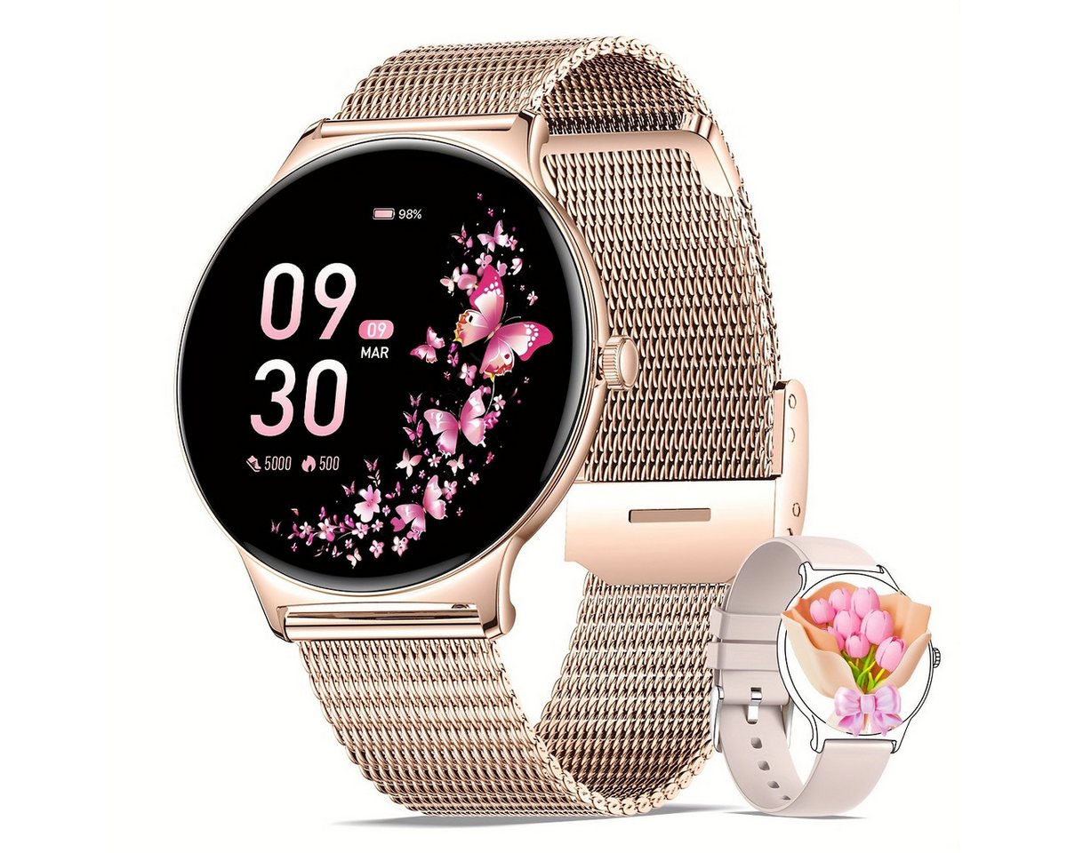 ZKCREATION für Frauen, Premium-Gefühl, Elegante, Smartwatch (1.18 cm, Andriod iOS), Mit Anrufe Musiksteuerung Mehrere Sportmod Nachrichtenbenachrichtigung von ZKCREATION