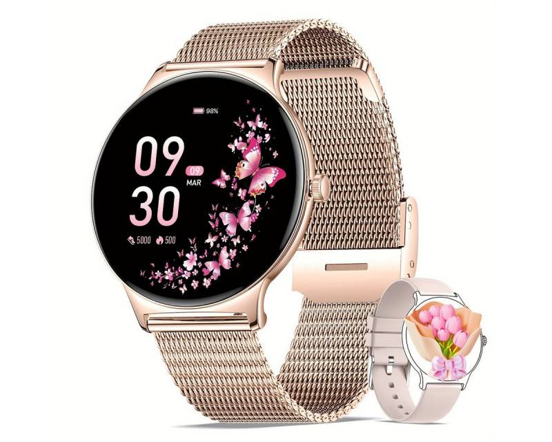 ZKCREATION für Frauen, Premium-Gefühl, Elegante, Smartwatch (1.18 cm, Andriod iOS), Mit Anrufe Musiksteuerung Mehrere Sportmod Nachrichtenbenachrichtigung von ZKCREATION