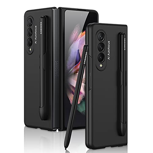 ZKGCG Kompatibel mit Samsung Galaxy Z Fold 3-5G Smartphone Hülle[Schwarz] Handyhülle S Pen Halter Schutzhülle Ultra Dünne Stoßfeste Protection Case+HD Displayschutzfolie für Galaxy Z Fold 3-2021 von ZKGCG