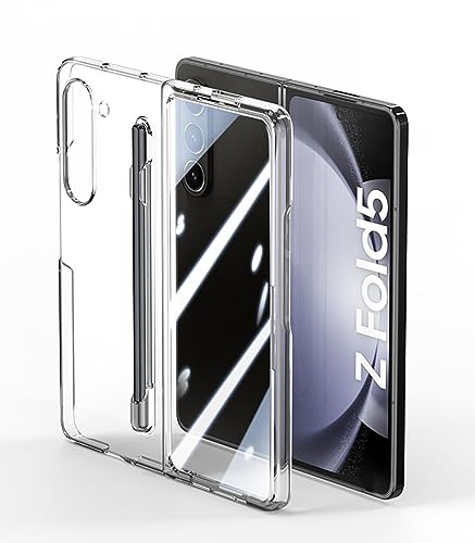 ZKGCG Kompatibel mit Samsung Galaxy Z Fold 5-5G Smartphone Hülle[Transparent] Handyhülle S Pen Halter Schutzhülle Ultra Dünne Stoßfeste Protection Case+HD Displayschutzfolie für Galaxy Z Fold 5-2023 von ZKGCG