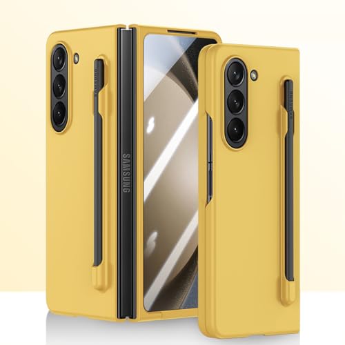 ZKGCG Kompatibel mit Samsung Galaxy Z Fold 6-5G Smartphone Hülle[Gelb] Handyhülle S Pen Halter Schutzhülle Ultra Dünne Stoßfeste Protection Case+HD Displayschutzfolie für Galaxy Z Fold 6-2024 von ZKGCG