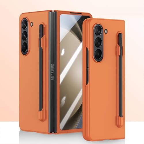 ZKGCG Kompatibel mit Samsung Galaxy Z Fold 6-5G Smartphone Hülle[Orange] Handyhülle S Pen Halter Schutzhülle Ultra Dünne Stoßfeste Protection Case+HD Displayschutzfolie für Galaxy Z Fold 6-2024 von ZKGCG