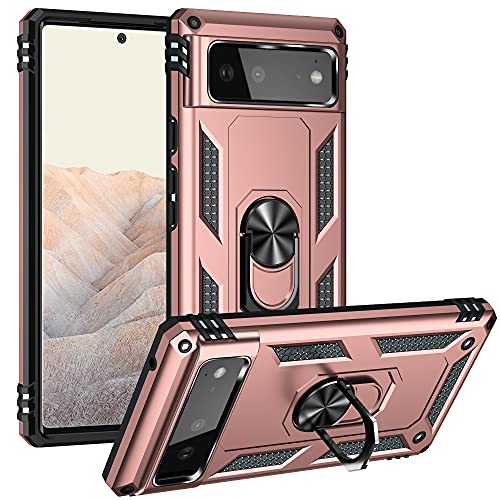 ZKGCG Kompatibel mit Google Pixel 6 Smartphone Hülle[Roségold] Militär-Stoßfeste Handyhülle Ständer Schutzhülle Bumper Protection Case+HD Displayschutzfolie Google Pixel 6-2021 von ZKGCG