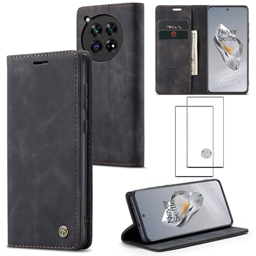 ZKGCG Kompatibel mit One Plus 12 Handyhülle[Schwarz] Leder Schutzhülle Wallet Klapphülle RFID Kartenfach Hülle Stoßfeste Bumper Ständer Phone Case Cover+HD Displayschutzfolie-2023 von ZKGCG