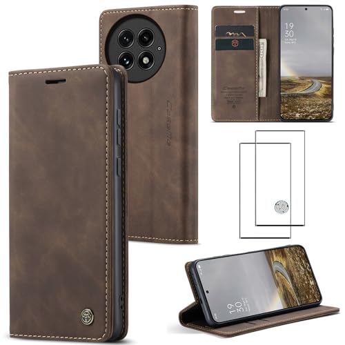 ZKGCG Kompatibel mit One Plus 13 Handyhülle[Kaffee] Leder Schutzhülle Wallet Klapphülle RFID Kartenfach Hülle Stoßfeste Bumper Ständer Phone Case Cover+HD Displayschutzfolie-2024 von ZKGCG
