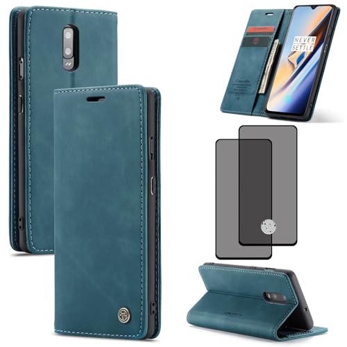 ZKGCG Kompatibel mit One Plus 7 Handyhülle[Blau] Leder Schutzhülle Wallet Klapphülle RFID Kartenfach Hülle Stoßfeste Bumper Ständer Phone Case Cover+HD Displayschutzfolie-2019 von ZKGCG