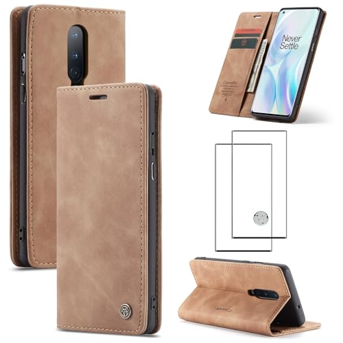 ZKGCG Kompatibel mit One Plus 8 Handyhülle[Braun] Leder Schutzhülle Wallet Klapphülle RFID Kartenfach Hülle Stoßfeste Bumper Ständer Phone Case Cover+HD Displayschutzfolie-2020 von ZKGCG