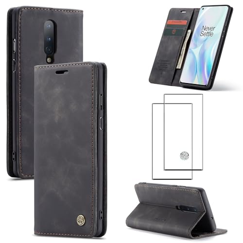 ZKGCG Kompatibel mit One Plus 8 Handyhülle[Schwarz] Leder Schutzhülle Wallet Klapphülle RFID Kartenfach Hülle Stoßfeste Bumper Ständer Phone Case Cover+HD Displayschutzfolie-2020 von ZKGCG