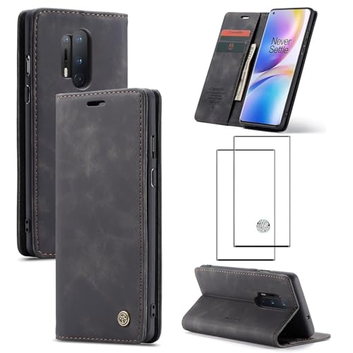 ZKGCG Kompatibel mit One Plus 8Pro Handyhülle[Schwarz] Leder Schutzhülle Wallet Klapphülle RFID Kartenfach Hülle Stoßfeste Bumper Ständer Phone Case Cover+HD Displayschutzfolie-2020 von ZKGCG