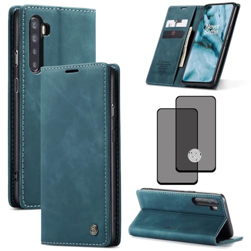 ZKGCG Kompatibel mit One Plus Nord Handyhülle[Blau] Leder Schutzhülle Wallet Klapphülle RFID Kartenfach Hülle Stoßfeste Bumper Ständer Phone Case Cover+HD Displayschutzfolie-2020 von ZKGCG