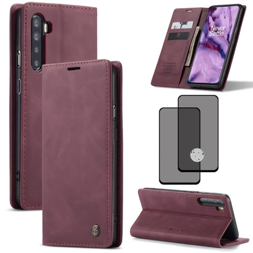 ZKGCG Kompatibel mit One Plus Nord Handyhülle[Rot] Leder Schutzhülle Wallet Klapphülle RFID Kartenfach Hülle Stoßfeste Bumper Ständer Phone Case Cover+HD Displayschutzfolie-2020 von ZKGCG