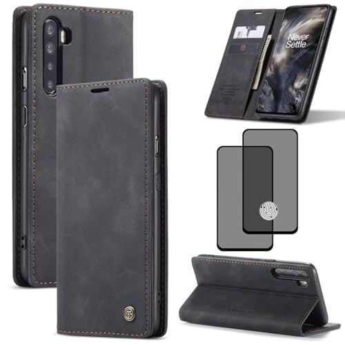 ZKGCG Kompatibel mit One Plus Nord Handyhülle[Schwarz] Leder Schutzhülle Wallet Klapphülle RFID Kartenfach Hülle Stoßfeste Bumper Ständer Phone Case Cover+HD Displayschutzfolie-2020 von ZKGCG