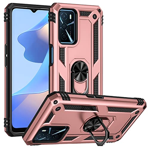 ZKGCG Kompatibel mit Oppo A16/A16S/A54/A55-5G Smartphone Hülle[Roségold] Militär-Stoßfeste Handyhülle Ständer Schutzhülle Bumper Protection Case+HD Displayschutzfolie Oppo A16-2021 von ZKGCG