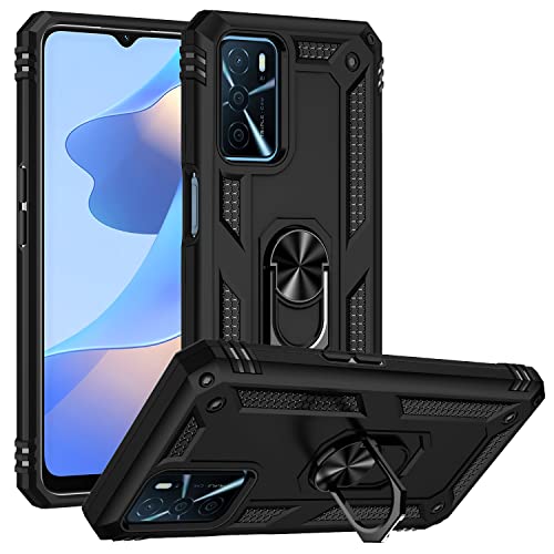 ZKGCG Kompatibel mit Oppo A16/A16S/A54/A55-5G Smartphone Hülle[Schwarz] Militär-Stoßfeste Handyhülle Ständer Schutzhülle Bumper Protection Case+HD Displayschutzfolie Oppo A16-2021 von ZKGCG