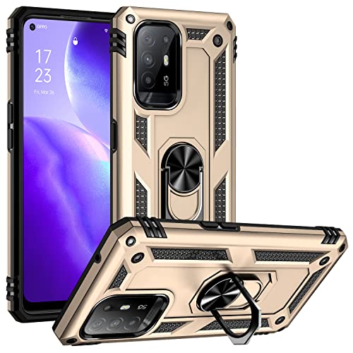 ZKGCG Kompatibel mit Oppo A94-5G/A95-5G/Reno 5Z Smartphone Hülle[Gold] Militär-Stoßfeste Handyhülle Ständer Schutzhülle Bumper Protection Case+HD Displayschutzfolie Oppo A94-5G-2021 von ZKGCG