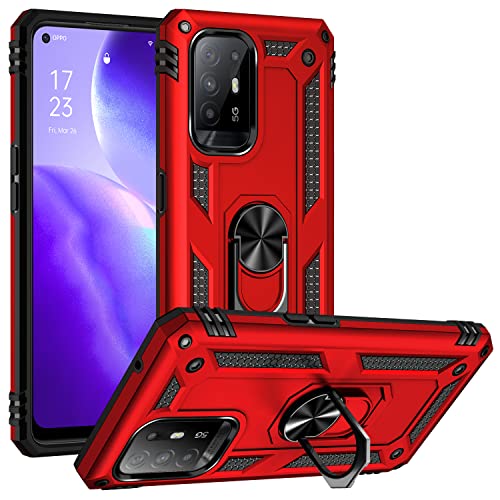 ZKGCG Kompatibel mit Oppo A94-5G/A95-5G/Reno 5Z Smartphone Hülle[Rot] Militär-Stoßfeste Handyhülle Ständer Schutzhülle Bumper Protection Case+HD Displayschutzfolie Oppo A94-5G-2021 von ZKGCG