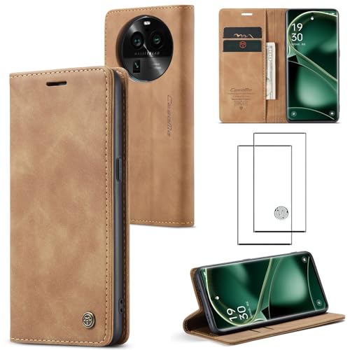 ZKGCG Kompatibel mit Oppo Find X6 Handyhülle[Braun] Leder Schutzhülle Wallet Klapphülle RFID Kartenfach Hülle Stoßfeste Bumper Ständer Phone Case Cover+HD Displayschutzfolie-2023 von ZKGCG