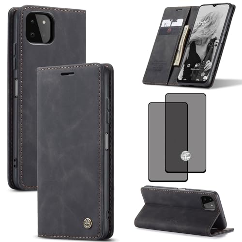 ZKGCG Kompatibel mit SamSung Galaxy A22-5G/F42-5G/A22S Handyhülle[Schwarz]Leder Schutzhülle Wallet Klapphülle RFID Kartenfach Hülle Stoßfeste Bumper Ständer Phone Case Cover+HD Displayschutzfolie-2021 von ZKGCG
