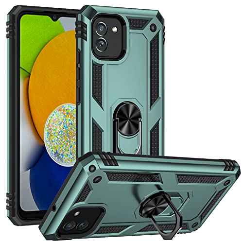 ZKGCG Kompatibel mit Samsung Galaxy A03 Smartphone Hülle[Grün] Militär-Stoßfeste Handyhülle Ständer Schutzhülle Bumper Protection Case+HD Displayschutzfolie für Galaxy A03-2022 von ZKGCG
