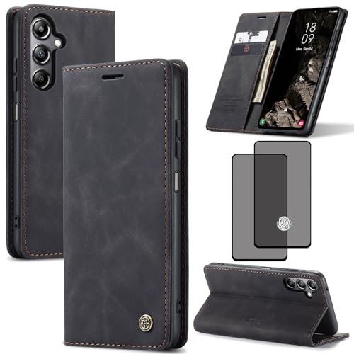 ZKGCG Kompatibel mit Samsung Galaxy A05S Handyhülle[Schwarz] Leder Schutzhülle Wallet Klapphülle RFID Kartenfach Hülle Stoßfeste Bumper Ständer Phone Case Cover+HD Displayschutzfolie-2023 von ZKGCG
