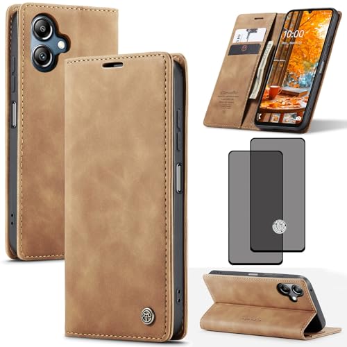 ZKGCG Kompatibel mit Samsung Galaxy A06 Handyhülle[Braun] Leder Schutzhülle Wallet Klapphülle RFID Kartenfach Hülle Stoßfeste Bumper Ständer Phone Case Cover+HD Displayschutzfolie-2024 von ZKGCG