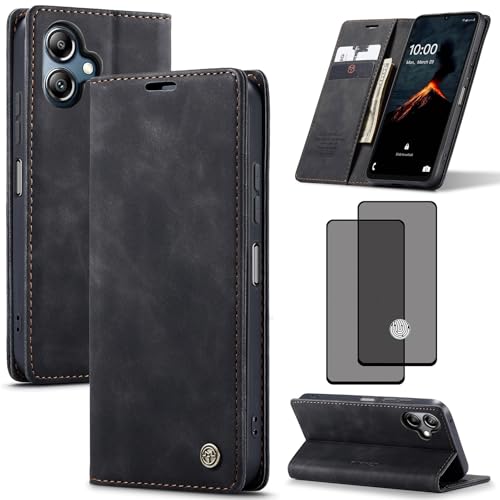 ZKGCG Kompatibel mit Samsung Galaxy A06 Handyhülle[Schwarz] Leder Schutzhülle Wallet Klapphülle RFID Kartenfach Hülle Stoßfeste Bumper Ständer Phone Case Cover+HD Displayschutzfolie-2024 von ZKGCG