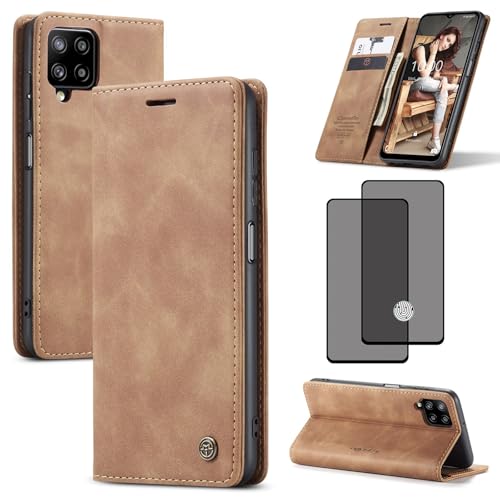 ZKGCG Kompatibel mit Samsung Galaxy A12/M12 Handyhülle[Braun] Leder Schutzhülle Wallet Klapphülle RFID Kartenfach Hülle Stoßfeste Bumper Ständer Phone Case Cover+HD Displayschutzfolie-2020 von ZKGCG