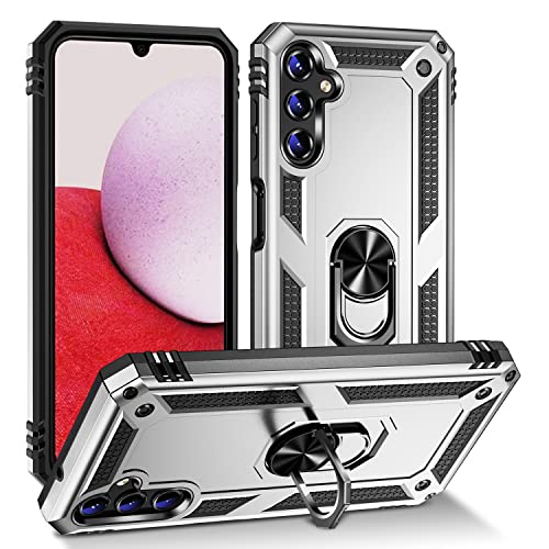 ZKGCG Kompatibel mit Samsung Galaxy A14 Smartphone Hülle[Silber] Militär-Stoßfeste Handyhülle Ständer Schutzhülle Bumper Protection Case+HD Displayschutzfolie für Galaxy A14-2022 von ZKGCG