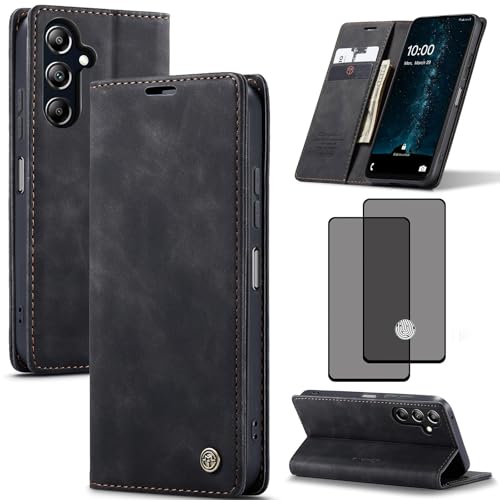 ZKGCG Kompatibel mit Samsung Galaxy A16 Handyhülle[Schwarz] Leder Schutzhülle Wallet Klapphülle RFID Kartenfach Hülle Stoßfeste Bumper Ständer Phone Case Cover+HD Displayschutzfolie-2024 von ZKGCG