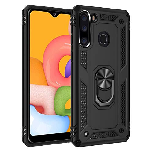 ZKGCG Kompatibel mit Samsung Galaxy A21 Smartphone Hülle[Schwarz] Militär-Stoßfeste Handyhülle Ständer Schutzhülle Bumper Protection Case+HD Displayschutzfolie für Galaxy A21-2020 von ZKGCG