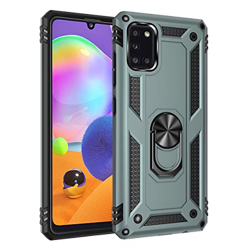 ZKGCG Kompatibel mit Samsung Galaxy A31 Smartphone Hülle[Grün] Militär-Stoßfeste Handyhülle Ständer Schutzhülle Bumper Protection Case+HD Displayschutzfolie für Galaxy A31-2020 von ZKGCG