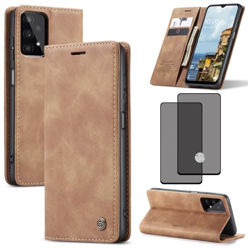 ZKGCG Kompatibel mit Samsung Galaxy A32-5G/M32-5G Handyhülle[Braun] Leder Schutzhülle Wallet Klapphülle RFID Kartenfach Hülle Stoßfeste Bumper Ständer Phone Case Cover+HD Displayschutzfolie-2022 von ZKGCG