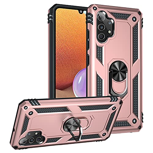 ZKGCG Kompatibel mit Samsung Galaxy A32 Smartphone Hülle[Roségold] Militär-Stoßfeste Handyhülle Ständer Schutzhülle Bumper Protection Case+HD Displayschutzfolie für Galaxy A32-2021 von ZKGCG