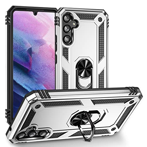 ZKGCG Kompatibel mit Samsung Galaxy A34 Smartphone Hülle[Silber] Militär-Stoßfeste Handyhülle Ständer Schutzhülle Bumper Protection Case+HD Displayschutzfolie für Galaxy A34-2023 von ZKGCG