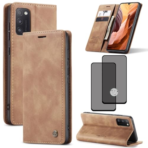 ZKGCG Kompatibel mit Samsung Galaxy A41 Handyhülle[Braun] Leder Schutzhülle Wallet Klapphülle RFID Kartenfach Hülle Stoßfeste Bumper Ständer Phone Case Cover+HD Displayschutzfolie-2020 von ZKGCG