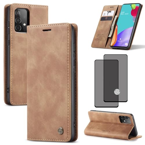 ZKGCG Kompatibel mit Samsung Galaxy A52/A52S Handyhülle[Braun] Leder Schutzhülle Wallet Klapphülle RFID Kartenfach Hülle Stoßfeste Bumper Ständer Phone Case Cover+HD Displayschutzfolie-2021 von ZKGCG