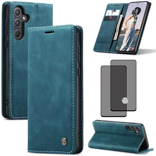 ZKGCG Kompatibel mit Samsung Galaxy A55-5G Handyhülle[Blau] Leder Schutzhülle Wallet Klapphülle RFID Kartenfach Hülle Stoßfeste Bumper Ständer Phone Case Cover+HD Displayschutzfolie-2024 von ZKGCG