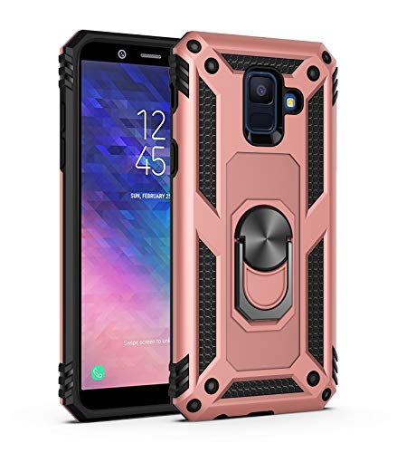 ZKGCG Kompatibel mit Samsung Galaxy A6 Smartphone Hülle[Roségold] Militär-Stoßfeste Handyhülle Ständer Schutzhülle Bumper Protection Case+HD Displayschutzfolie für Galaxy A6-2018 von ZKGCG