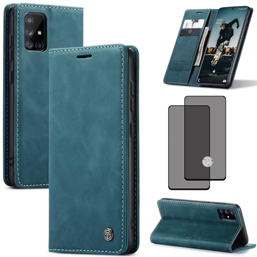 ZKGCG Kompatibel mit Samsung Galaxy A71 Handyhülle[Blau] Leder Schutzhülle Wallet Klapphülle RFID Kartenfach Hülle Stoßfeste Bumper Ständer Phone Case Cover+HD Displayschutzfolie-2020 von ZKGCG
