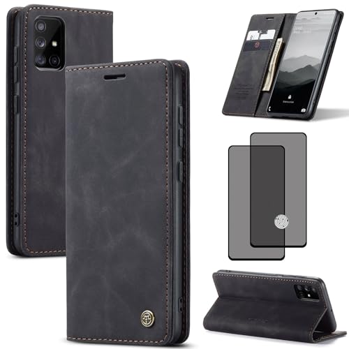 ZKGCG Kompatibel mit Samsung Galaxy A71 Handyhülle[Schwarz] Leder Schutzhülle Wallet Klapphülle RFID Kartenfach Hülle Stoßfeste Bumper Ständer Phone Case Cover+HD Displayschutzfolie-2020 von ZKGCG