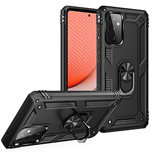 ZKGCG Kompatibel mit Samsung Galaxy A72 Smartphone Hülle[Schwarz] Militär-Stoßfeste Handyhülle Ständer Schutzhülle Bumper Protection Case+HD Displayschutzfolie für Galaxy A72-2021 von ZKGCG