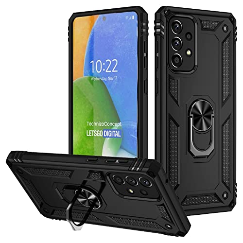 ZKGCG Kompatibel mit Samsung Galaxy A73-5G Smartphone Hülle[Schwarz] Militär-Stoßfeste Handyhülle Ständer Schutzhülle Bumper Protection Case+HD Displayschutzfolie für Galaxy A73-5G-2021 von ZKGCG