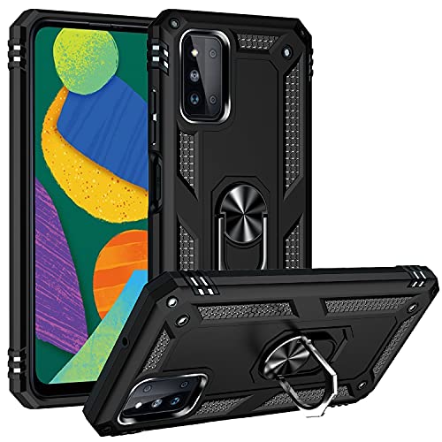 ZKGCG Kompatibel mit Samsung Galaxy F52 Smartphone Hülle[Schwarz] Militär-Stoßfeste Handyhülle Ständer Schutzhülle Bumper Protection Case+HD Displayschutzfolie für Galaxy F52-2021 von ZKGCG