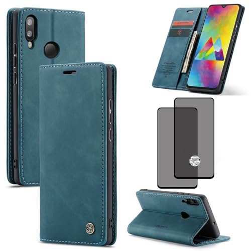 ZKGCG Kompatibel mit Samsung Galaxy M20 Handyhülle[Blau] Leder Schutzhülle Wallet Klapphülle RFID Kartenfach Hülle Stoßfeste Bumper Ständer Phone Case Cover+HD Displayschutzfolie-2019 von ZKGCG