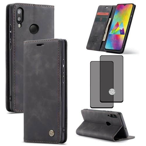 ZKGCG Kompatibel mit Samsung Galaxy M20 Handyhülle[Schwarz] Leder Schutzhülle Wallet Klapphülle RFID Kartenfach Hülle Stoßfeste Bumper Ständer Phone Case Cover+HD Displayschutzfolie-2019 von ZKGCG