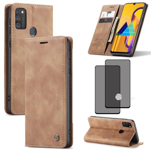 ZKGCG Kompatibel mit Samsung Galaxy M30S/M21/F41/M21S Handyhülle[Braun] Leder Schutzhülle Wallet Klapphülle RFID Kartenfach Hülle Stoßfeste Bumper Ständer Phone Case Cover+HD Displayschutzfolie-2019 von ZKGCG