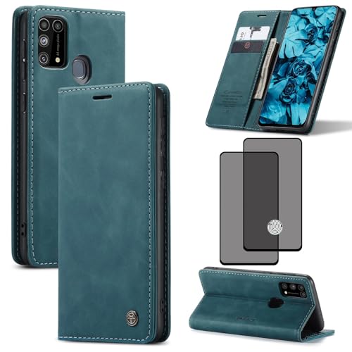 ZKGCG Kompatibel mit Samsung Galaxy M31 Handyhülle[Blau] Leder Schutzhülle Wallet Klapphülle RFID Kartenfach Hülle Stoßfeste Bumper Ständer Phone Case Cover+HD Displayschutzfolie-2020 von ZKGCG
