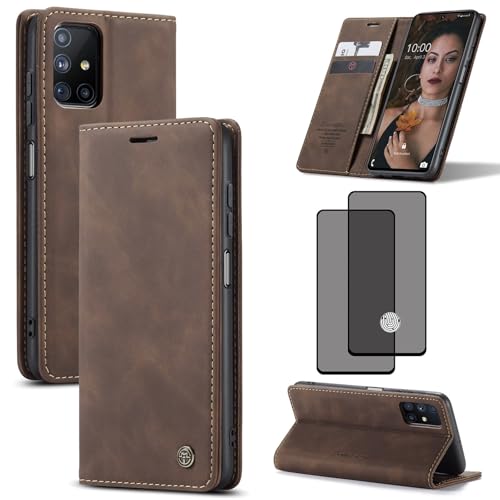 ZKGCG Kompatibel mit Samsung Galaxy M51 Handyhülle[Kaffee] Leder Schutzhülle Wallet Klapphülle RFID Kartenfach Hülle Stoßfeste Bumper Ständer Phone Case Cover+HD Displayschutzfolie-2020 von ZKGCG